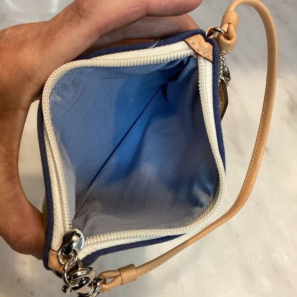 Coach Wristlet Bag Purse  Y2K Blue and Green Striped Clutch Wallet Pouch - Picture 13 of 13